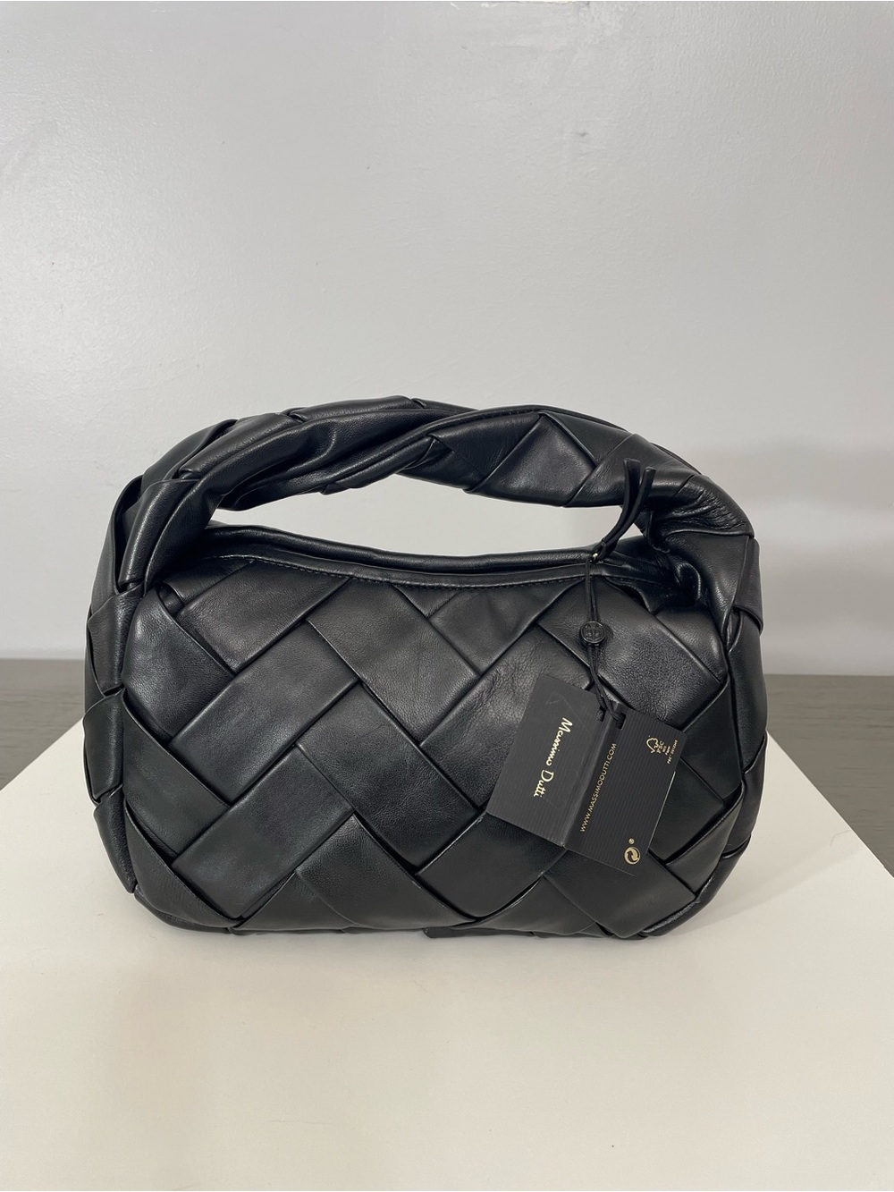 Massimo Dutti Black Woven Leather handbag